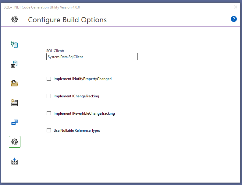 SQL+ Code Generation Utility Build Options